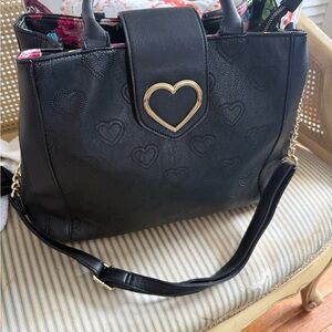Betsey Johnson Black Tote with Gold Heart Charm